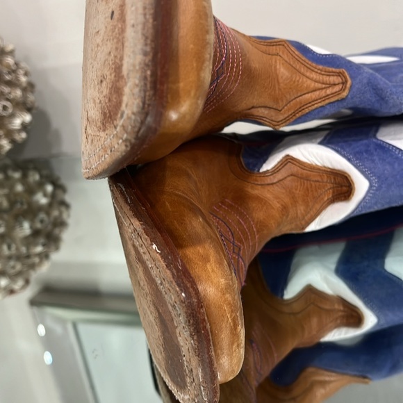 Macie Bean Western Boots Leather Blue  Polkadot Pink Tan 5 - Picture 12 of 16